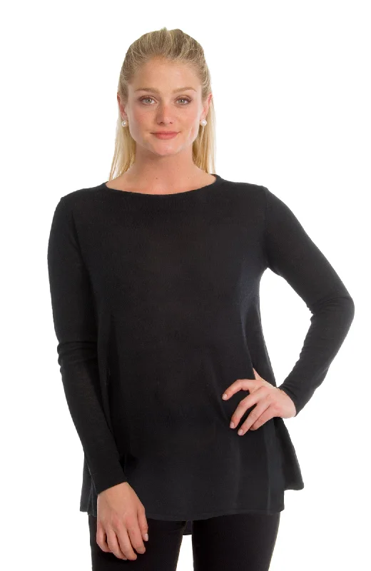 Gretchen Scott Cashmere-Like Swing Sweater Black Stylish Fashionable Trendy