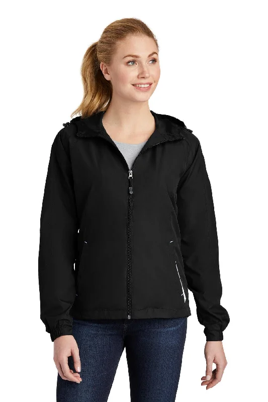 Sport-Tek Ladies Colorblock Hooded Raglan Jacket. LST76 Hooded Jacket Caped Jacket Shawl Collar Jacket