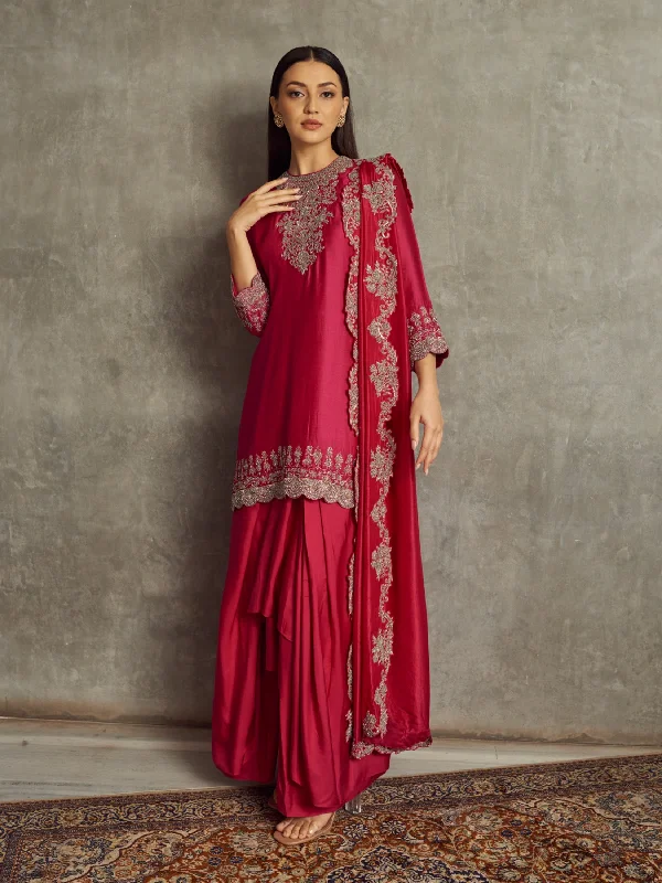 Embroidered Kurta With Dupatta and Cowl Skirt elastic waist skirt