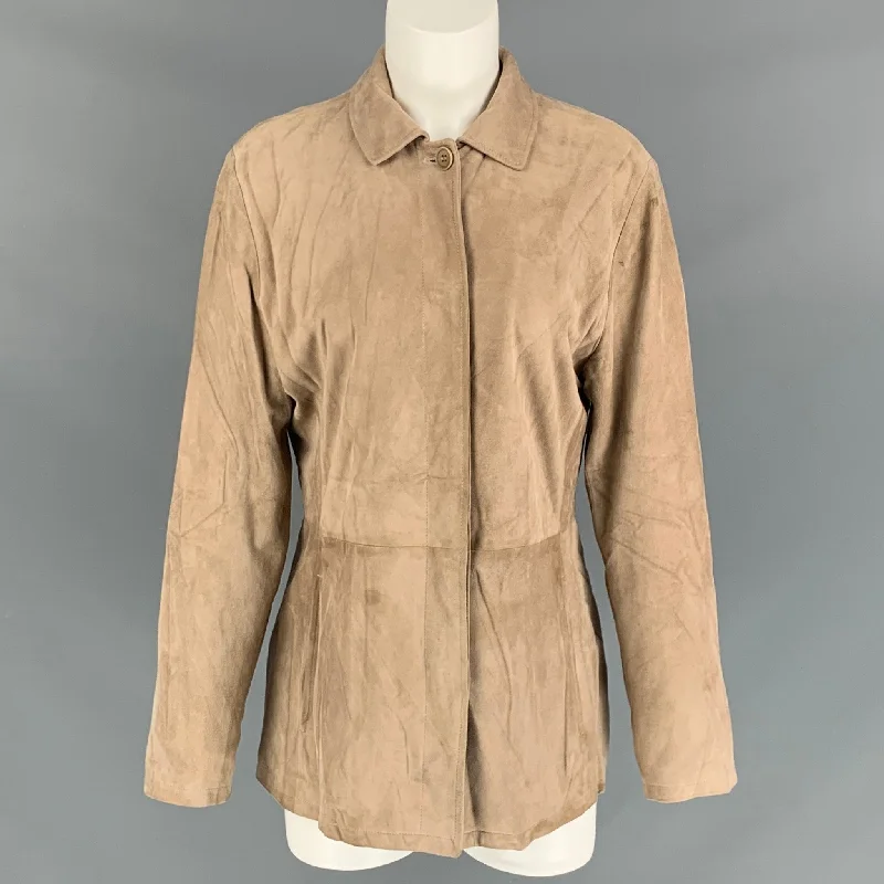 FACONNABLE Size M Tan Suede Goat Skin Hidden Buttons Jacket Wool Jacket Cashmere Jacket Tweed Jacket