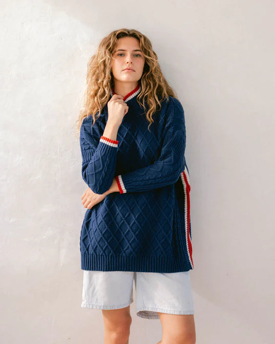 Mersea The Sailor Sweater With Accent Tipping  Navy Handmade Hand-knitted Hand-woven