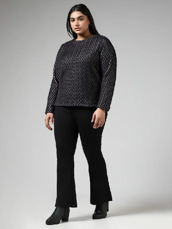 Gia Chevron Printed Black Sweater Long Sweater Short Sweater Cropped Sweater
