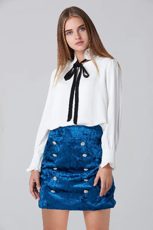 Blue Velvet Double Jewel Button Skirt zip skirt side