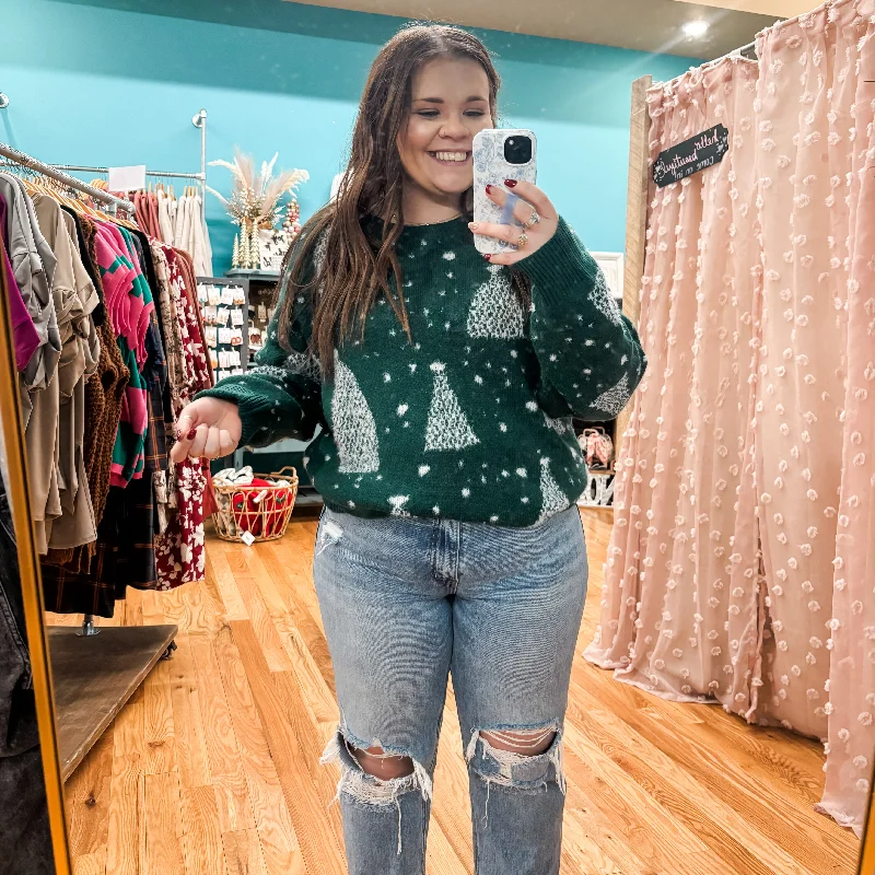 Fuzzy Christmas Tree Sweater Mesh Sweater Canvas Denim