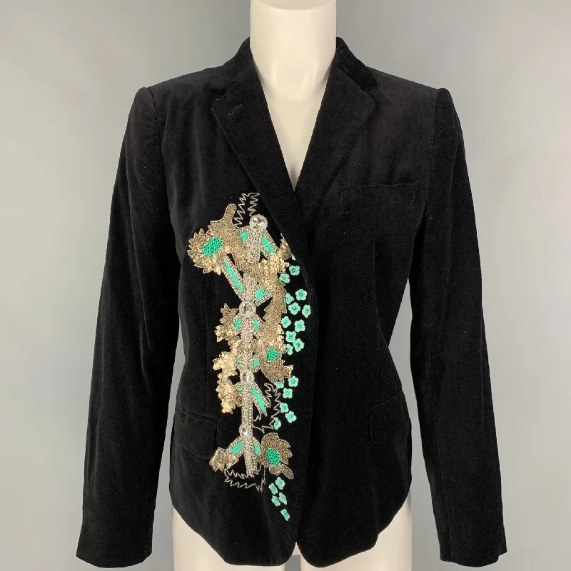 DRIES VAN NOTEN Size 6 Black Silver Beaded Sequin Cotton Jacket Blazer Zip Front Button Front Snap Front DRIES VAN NOTEN Size 6 Black Silver Beaded Sequin Cotton Jacket Blazer Zip Front Button Front Snap Front