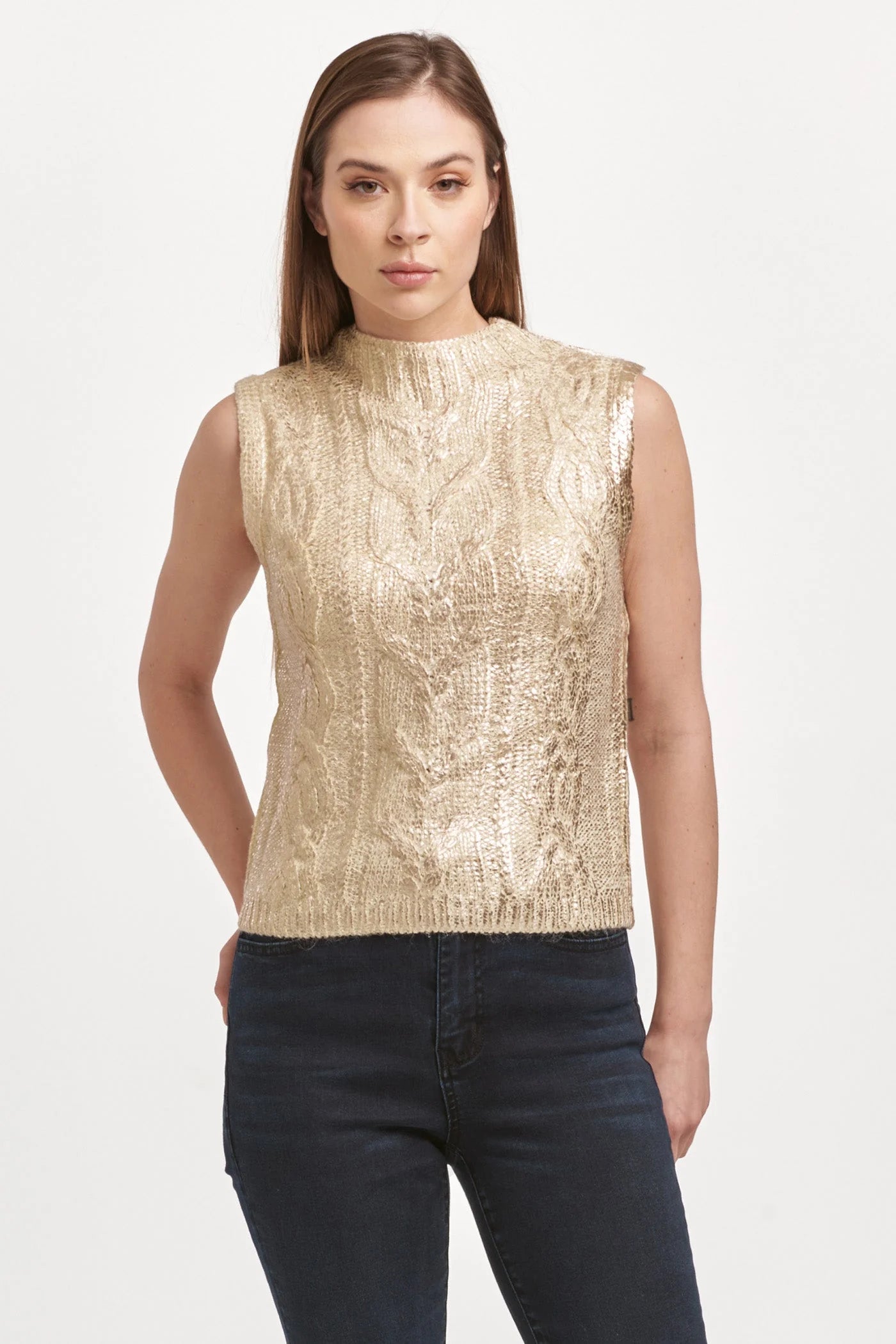 Dear John Tatiana Crew Neck Sleeveless Sweater Rose Gold Bright Pastel Dark