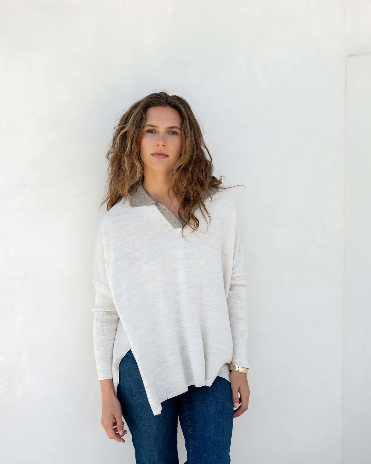 Mersea Catalina Polo Sweater Sea Salt/Driftwood Knit Fabric Woven Fabric Fleece Fabric
