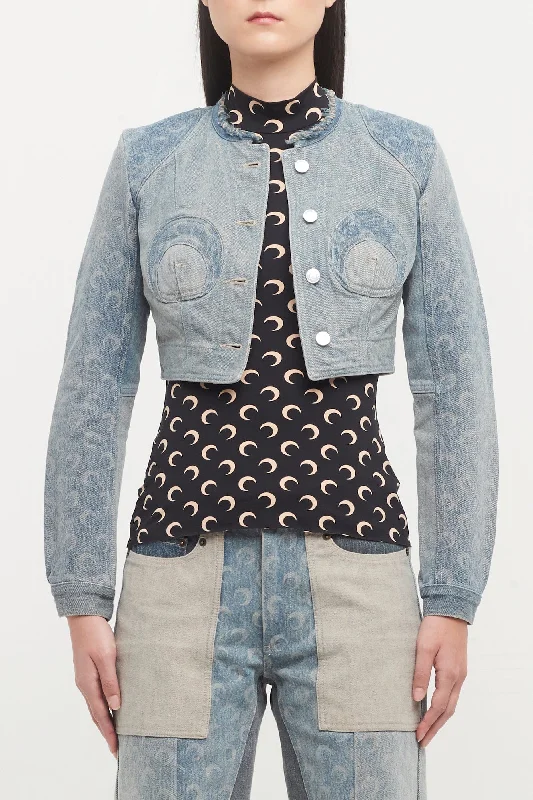Marine Serre Regenerated Denim Cropped Jacket Satin Jacket Silk Jacket Chiffon Jacket