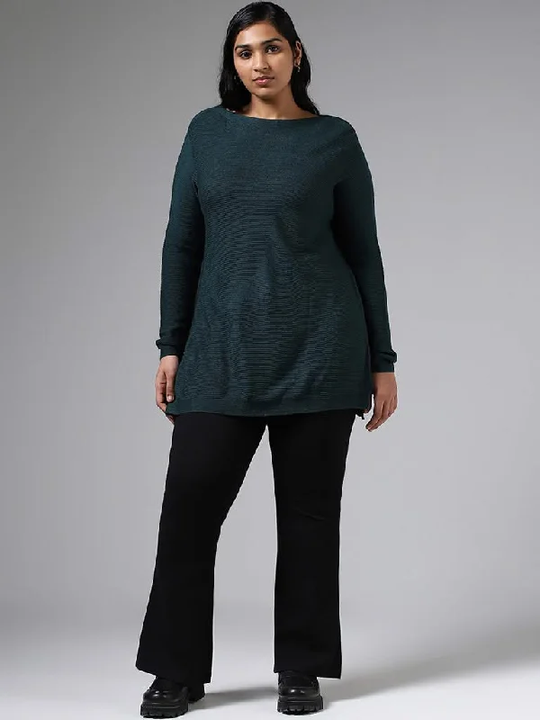 Gia Forest Green Knitted Long Sweater Neon Metallic Matte