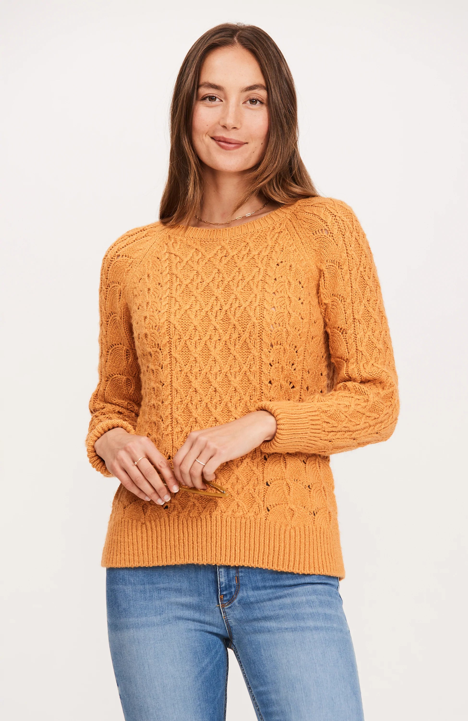 Tyler Boe Novelty Stitch Sweater Marigold Solid Print Embellished