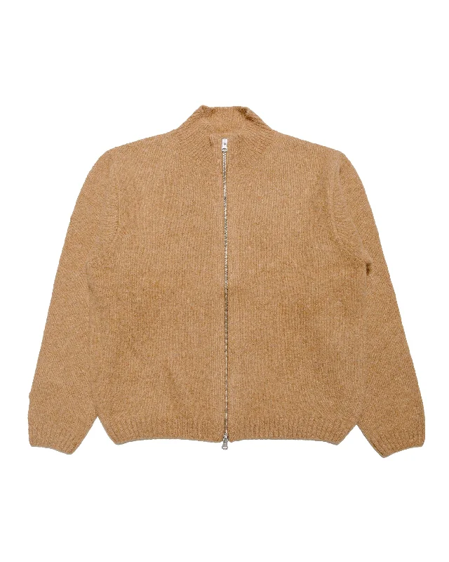 Stüssy Brushed Mock Full Zip Sweater Camel Collared Crew Neck Turtle Neck