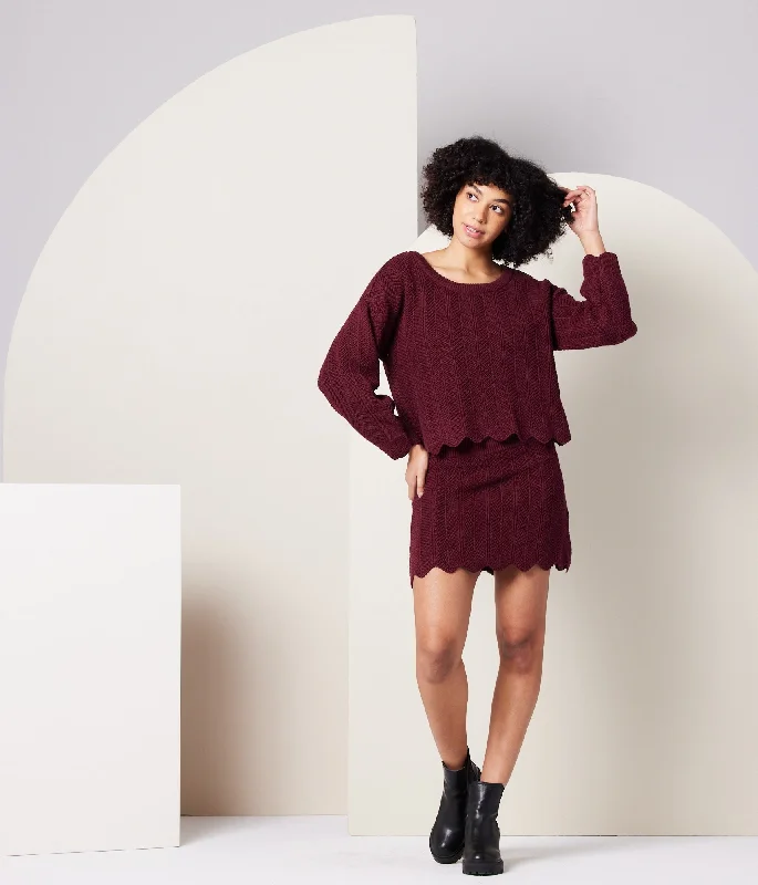 Akira Sweater - Burgundy Ribbed Striped Patterned