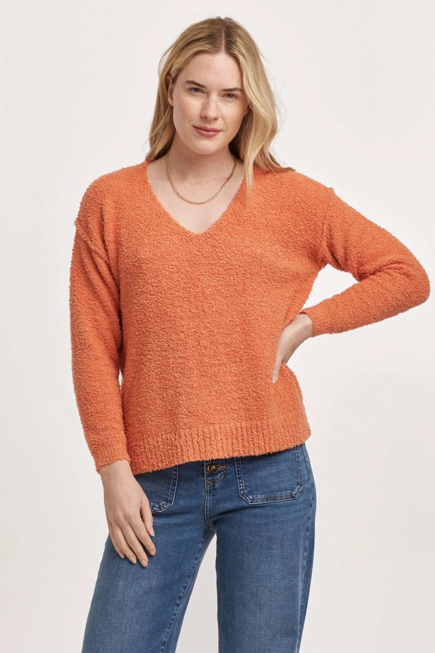 Dear John Calleen V Neck Sweater Kumquat Ribbed Striped Patterned