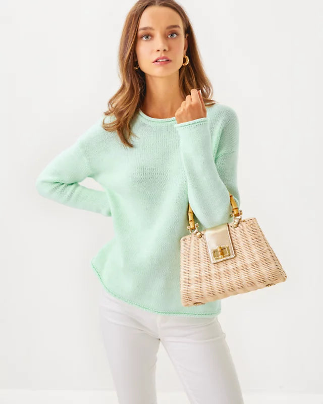 Lilly Pulitzer Lotan Sweater Creme De Menthe Marl Striped Floral Plaid