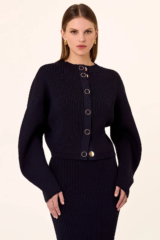 Shelly Knit Sweater - Ink Welt Pockets Slit Pockets Flap Pockets