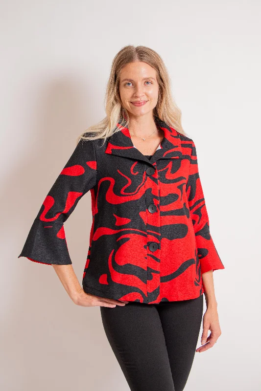 Red/ Black Marble Swirl Short Jacket Fitted Jacket Loose Jacket Oversized Jacket