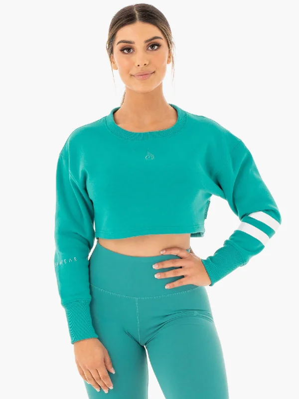 Motion Cropped Sweater - Teal Lace Blend Ribbed Blend Corduroy Blend