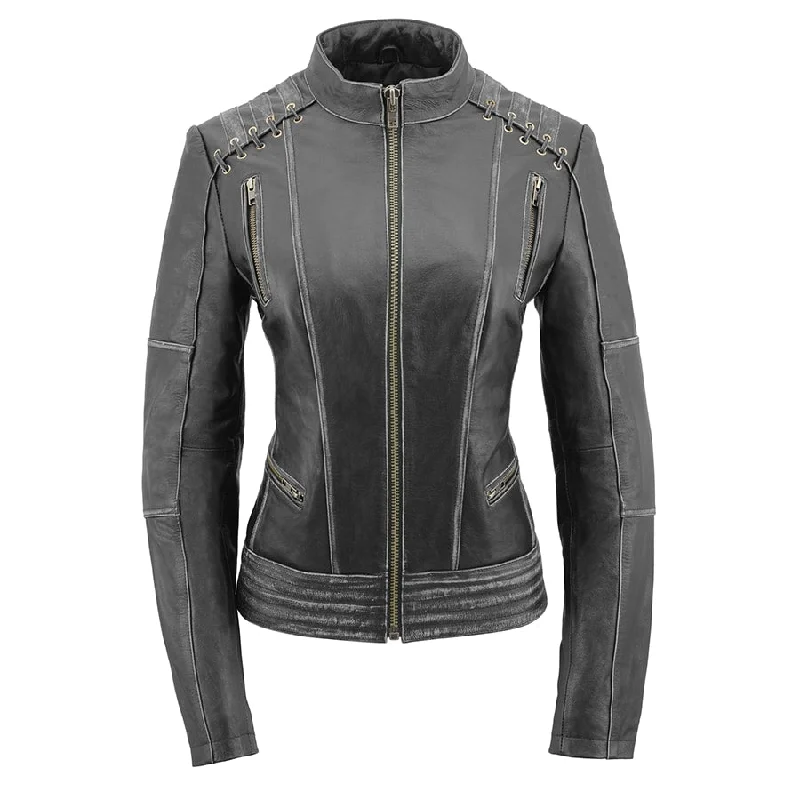Women's Rebel Jacket Grey A-Line Jacket Boat Neck Shawl Collar