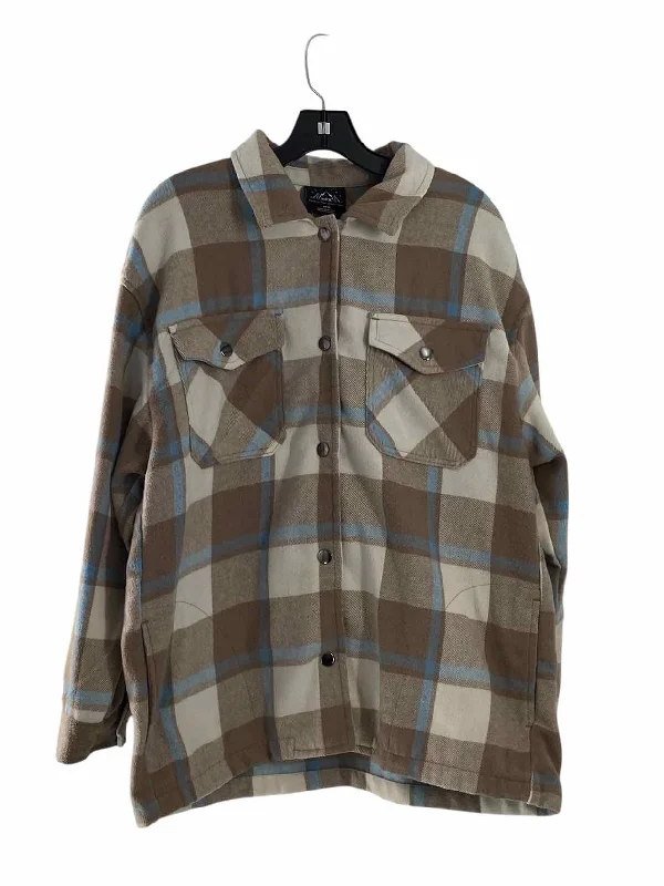 HFX Size M Beige Plaid Jacket Snapped Jacket Toggled Jacket Drawstring Jacket