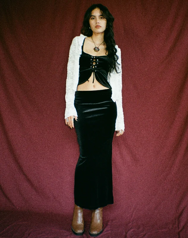 Tulus Maxi Skirt in Black Velvet lightweight skirt design