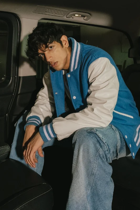 Blue Wonders Men's Varsity Jacket Striped Jacket Polka Dot Jacket Floral Jacket