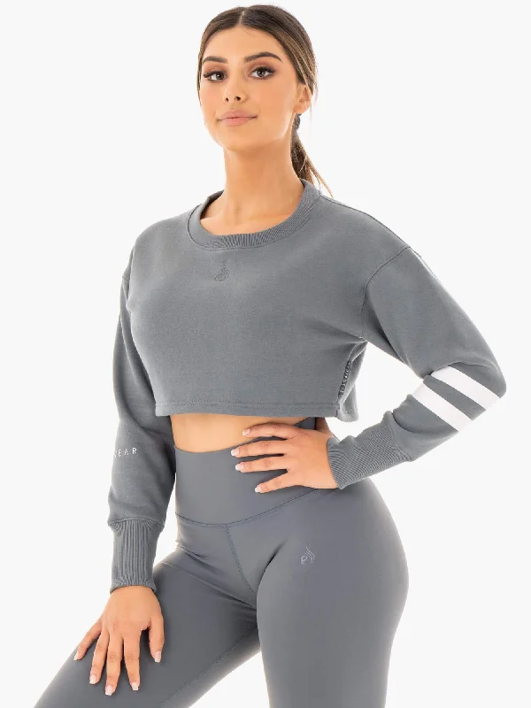 Motion Cropped Sweater - Charcoal Chenille Blend Fleece Blend Nylon Blend