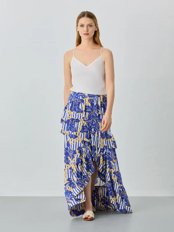 Floral Print Skirt In Viscose And Lenzing Blend With Ruffles summer skirt style