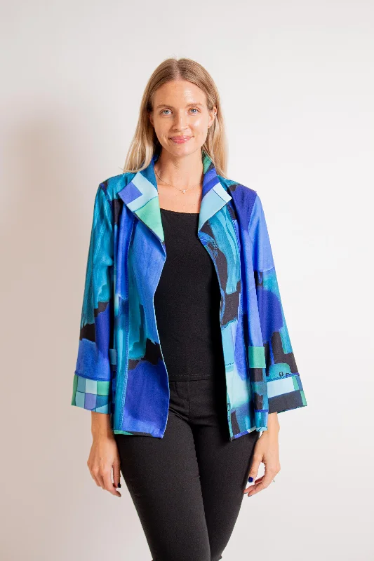 Blue Open Front Reversible Jacket Striped Jacket Polka Dot Jacket Floral Jacket