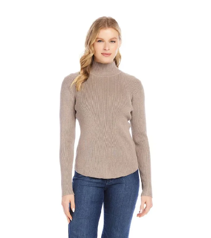 Karen Kane Ribbed Turtleneck Sweater Wheat Sweater Knitwear Pullover