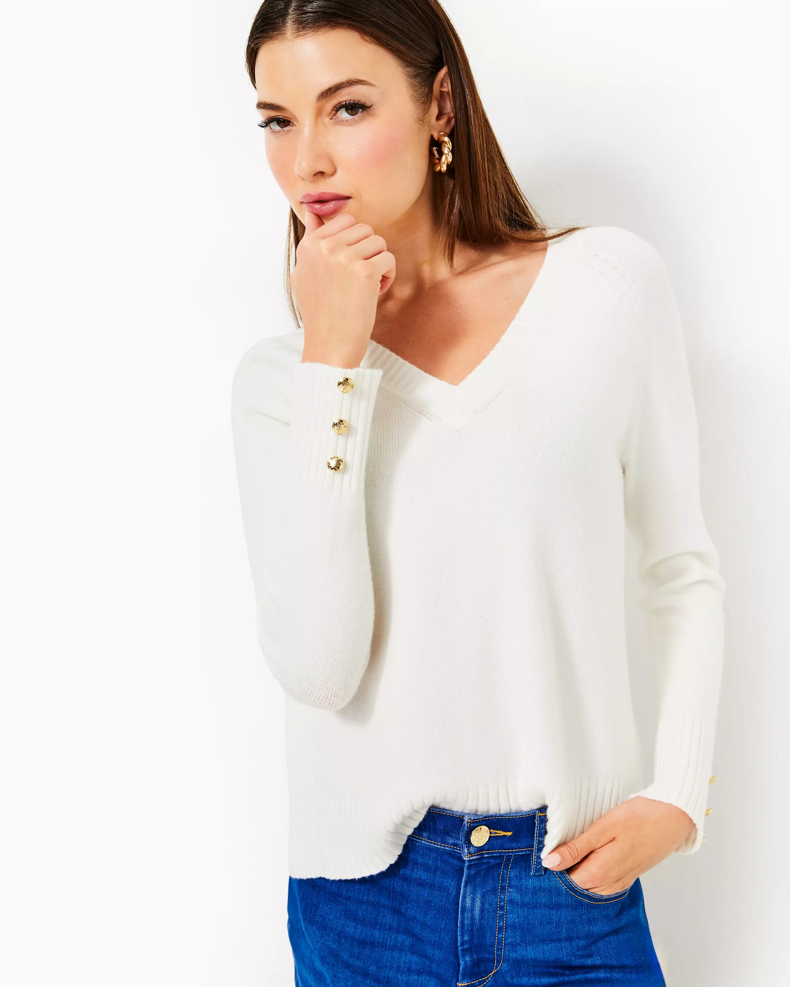 Lilly Pulitzer Kaycee Sweater Coconut Handmade Hand-knitted Hand-woven