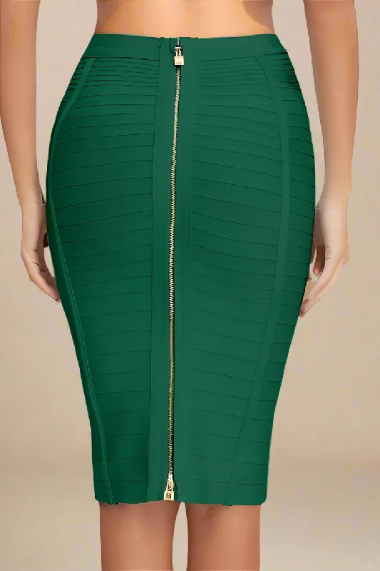 Pencil High Waist Bandage Knee Length Knitted Skirt - Emerald Green denim skirt fashionable