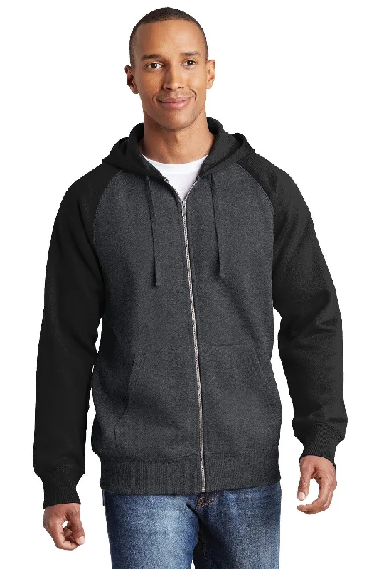 Sport-Tek Raglan Colorblock Full-Zip Hooded Fleece Jacket.  ST269 Elasticated Jacket Padded Jacket Insulated Jacket