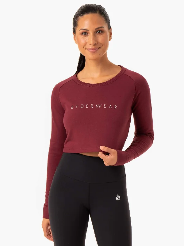 Staples Cropped Sweater - Burgundy Modern Contemporary Chic