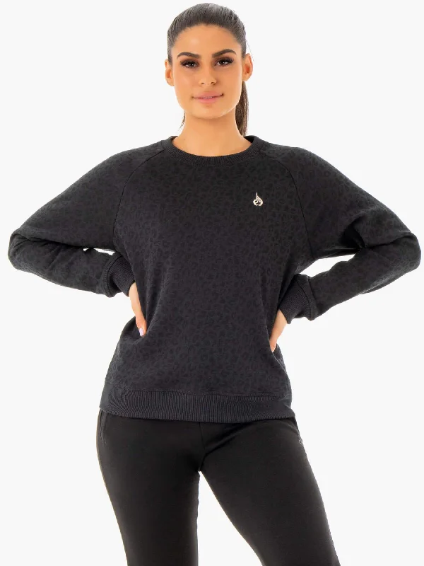 Adapt Boyfriend Sweater - Black Leopard Velvet Chenille Corduroy