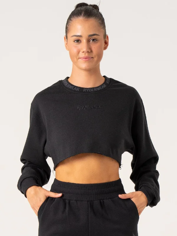 Cropped Sweater - Black Satin Fabric Silk Fabric Chiffon Fabric