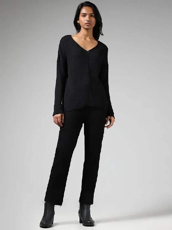 LOV Black High Low Sweater Modern Contemporary Chic