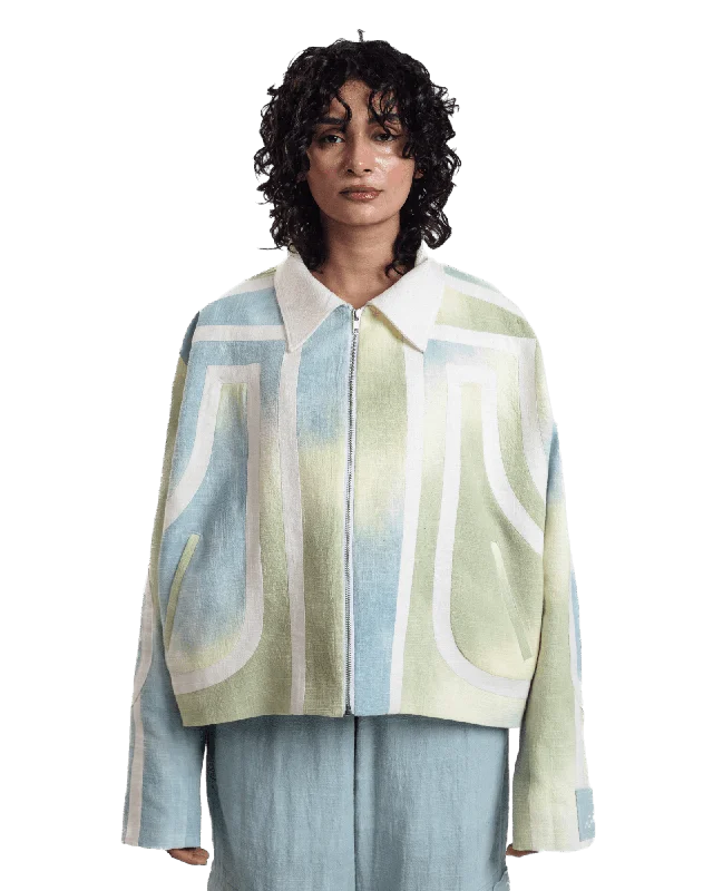 "Aurora Mist" Tie Dye Cotton Jacket Snapped Jacket Toggled Jacket Drawstring Jacket