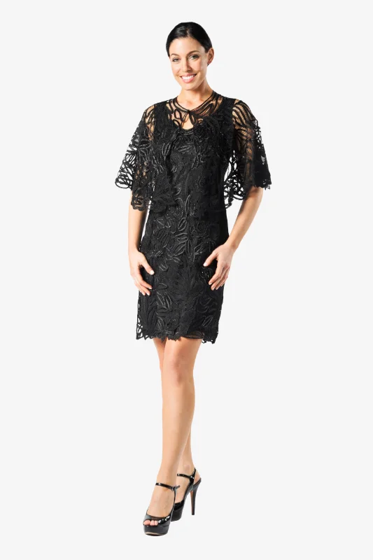 Soulmates D1107 Rose Flower Embroidered Hand Crocheted Lace Cape Jacket with Dress Set Cardigan Sweater Pullover Soulmates D1107 Rose Flower Embroidered Hand Crocheted Lace Cape Jacket with Dress Set Cardigan Sweater Pullover