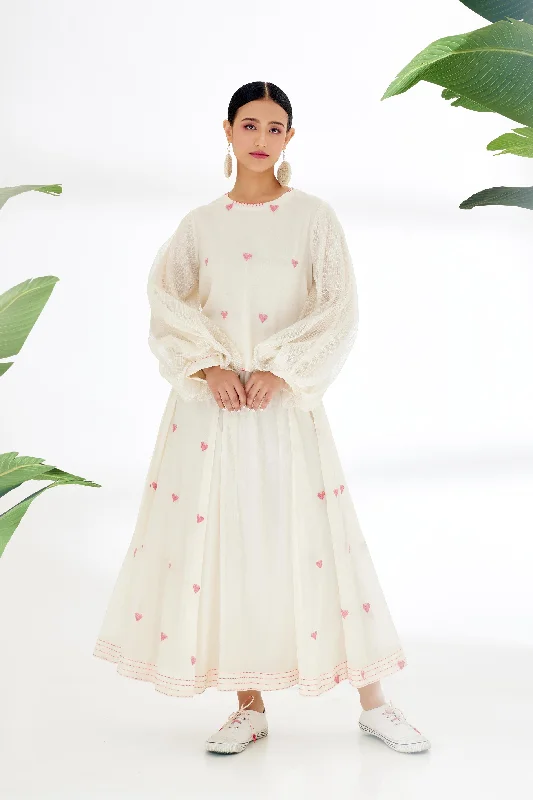 Cream Hand Woven Heart Jamdani A-Line Skirt corduroy skirt cozy