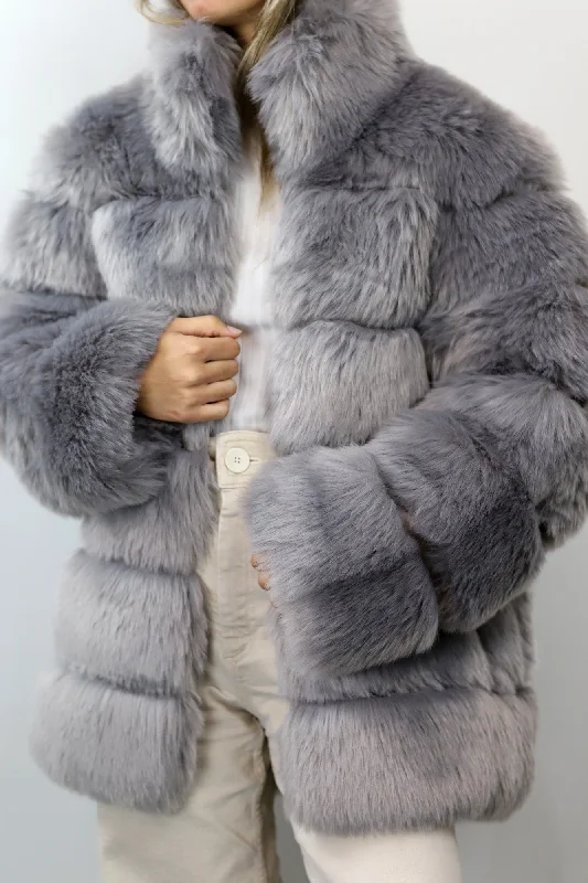 La Fiorentina Faux Fur Jacket - Grey Cotton Jacket Linen Jacket Terry Jacket