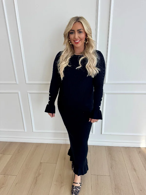 Kelsie Bow Sweater Dress - Black Mesh Blend Leather Blend Suede Blend