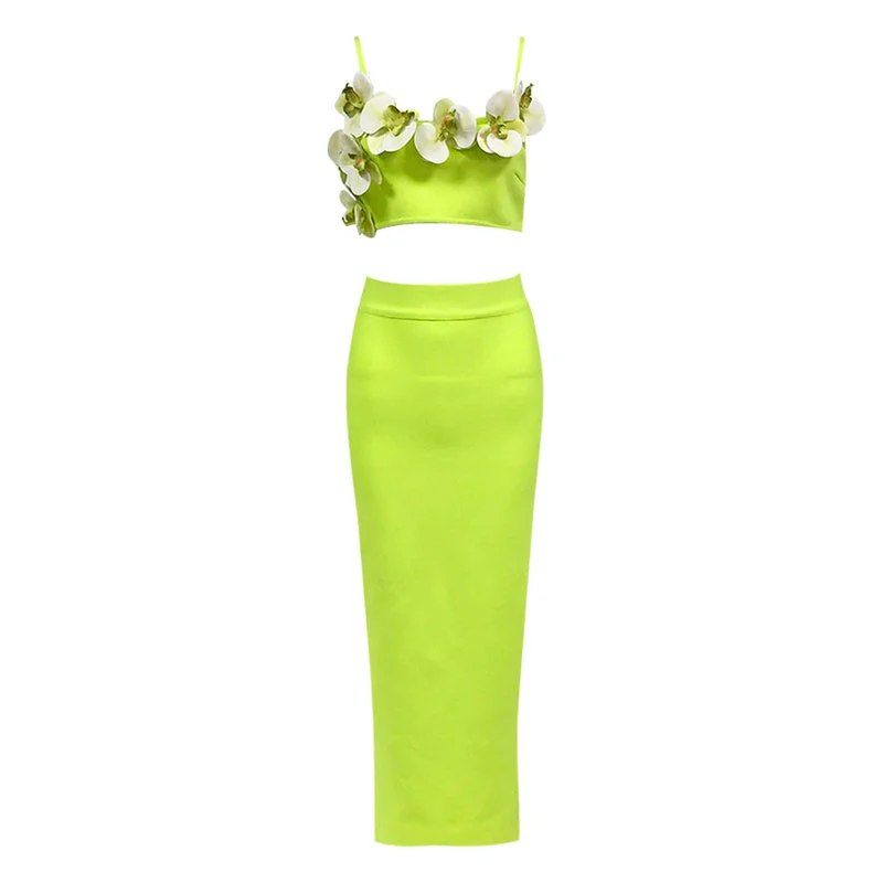 Angelie Slip Flower Single Strap Top and Skirt Set chiffon skirt lightweight