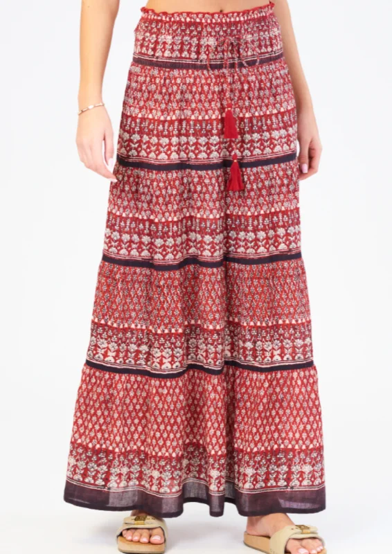 Mari Print Maxi Skirt- Red Combo corduroy skirt comfortable