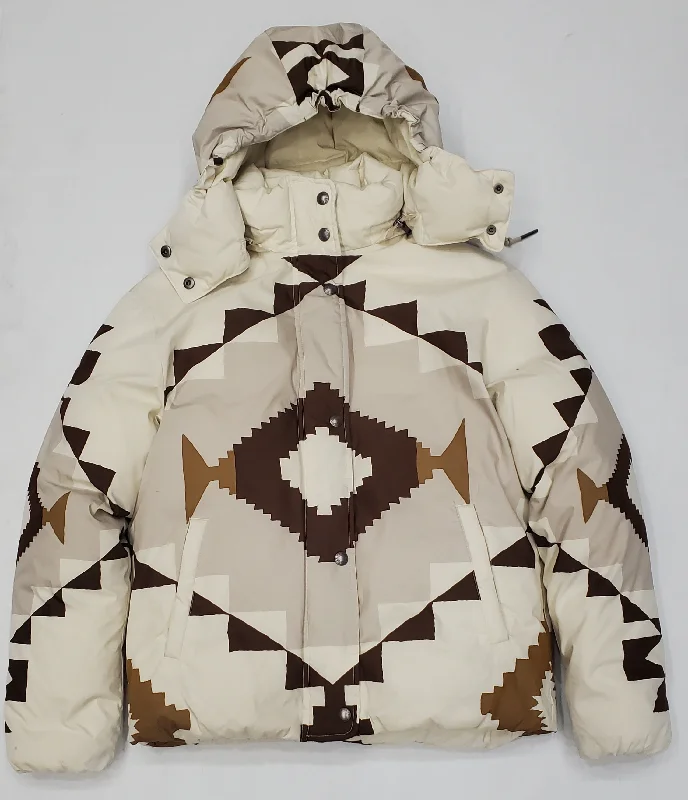 Nwt Polo Ralph Lauren Women's Beige Aztec Down Hooded Jacket Hooded Jacket Caped Jacket Shawl Collar Jacket