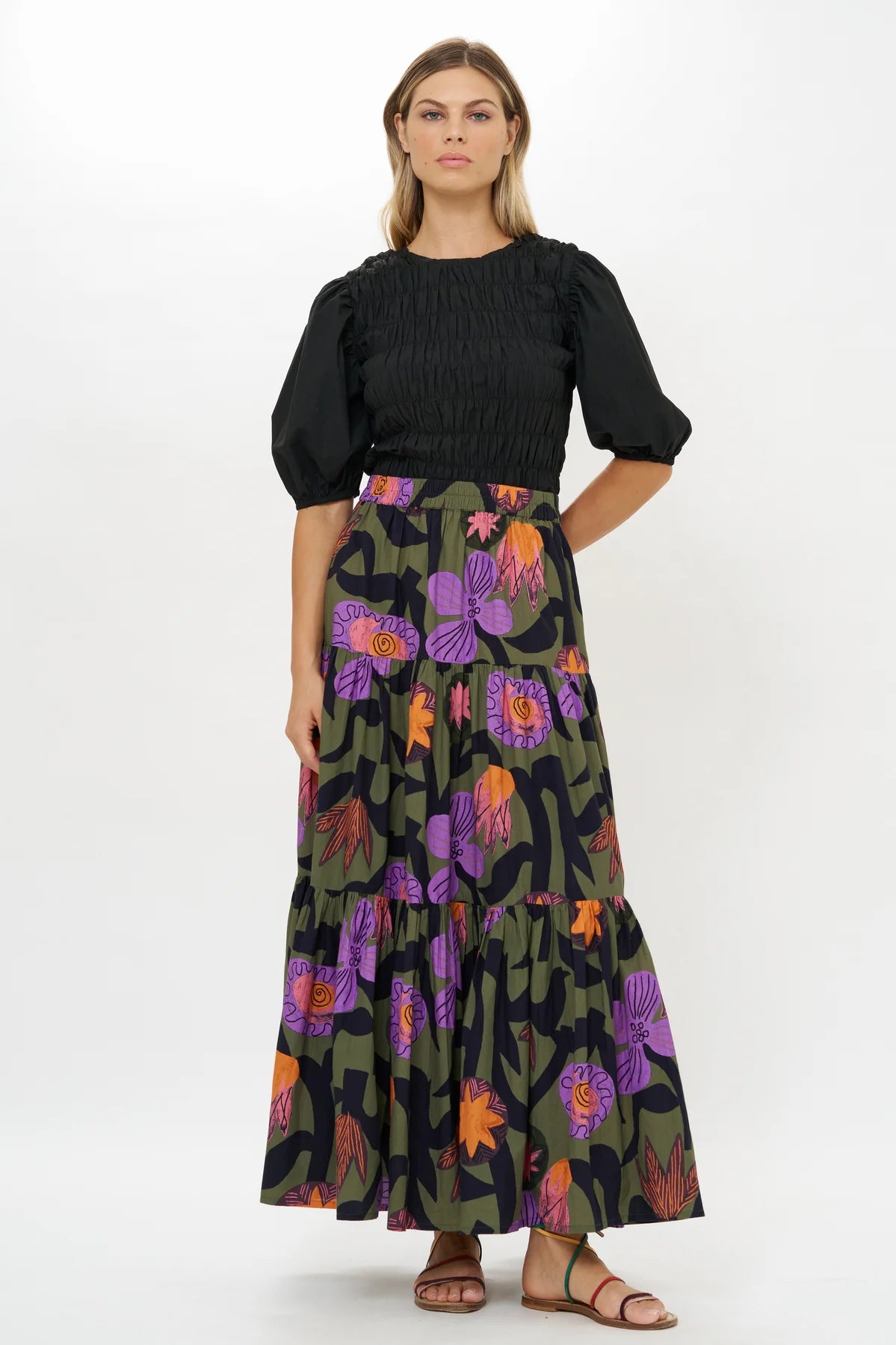 Tiered Maxi Skirt zip skirt side