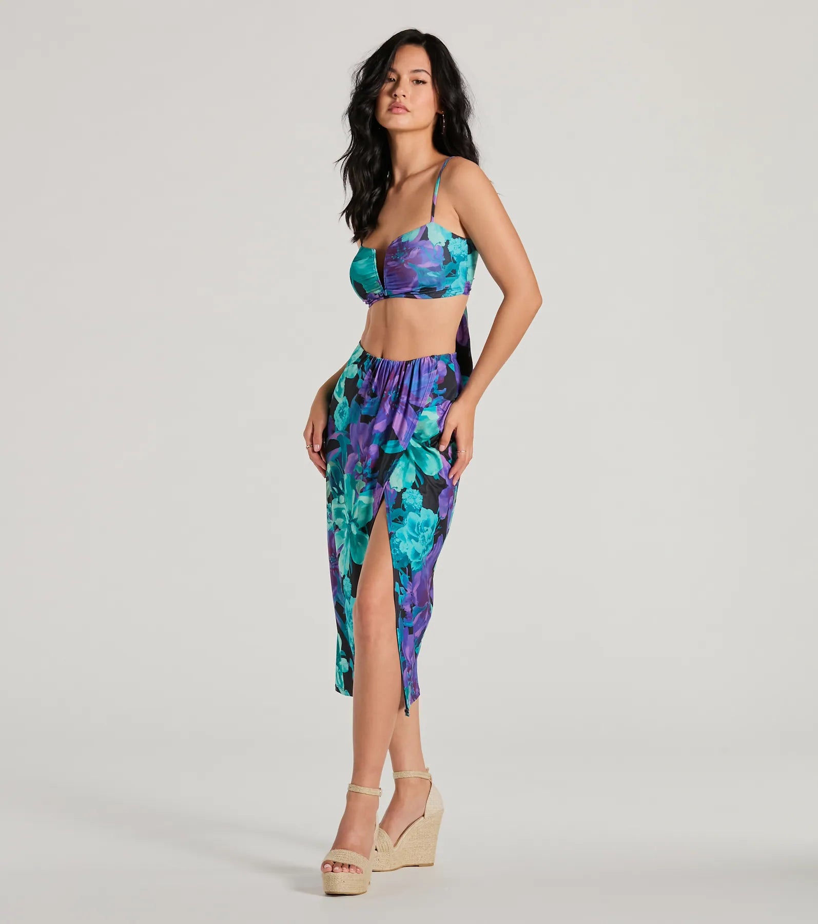 Tropical Vacay High-Rise Slit Midi Skirt leather skirt bold
