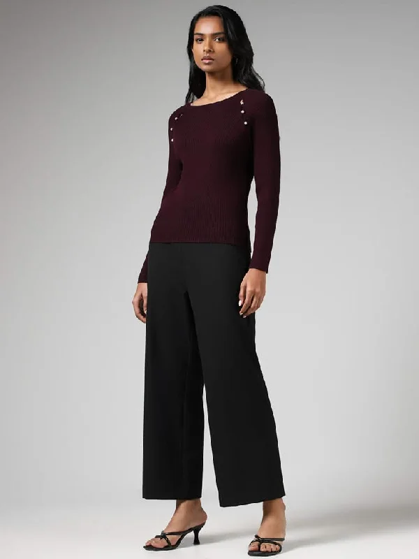 Wardrobe Purple Stone Accent Sweater Iron Safe Non-Iron Wrinkle Free
