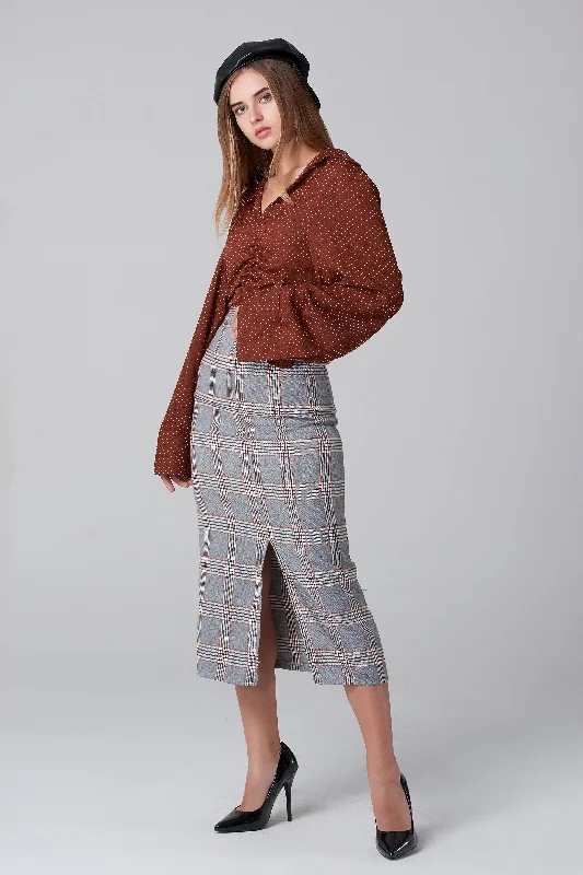 Grey Plaid Midi Skirt mini skirt trendy