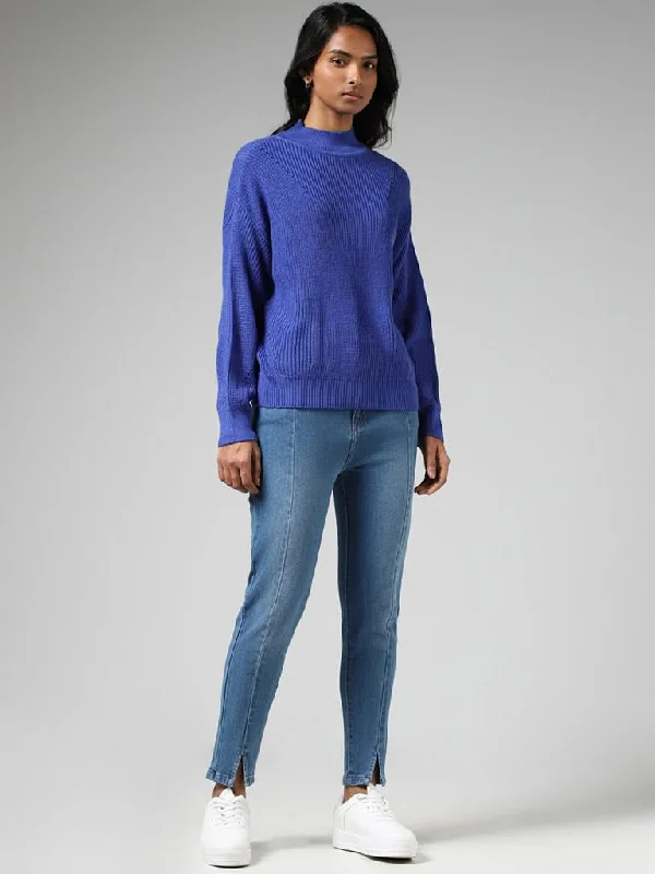 LOV Royal Blue Drop Shoulder Sweater Modern Contemporary Chic