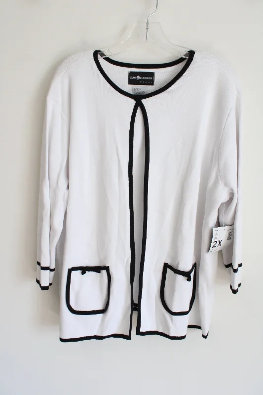 Sag Harbor White Black Knit Layered Sweater | 2XL Layered Multi-layer Single Layer